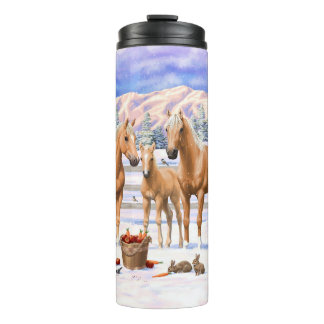 Palomino Quarter Horses In Winter Snow Thermal Tumbler