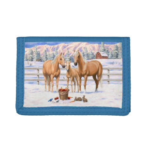 Palomino Quarter Horses In Winter Snow Tri-fold Wallet