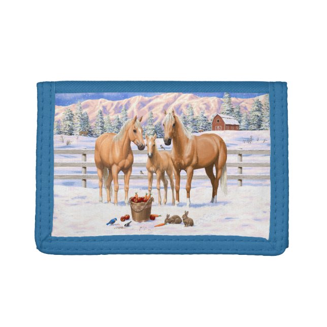 Palomino Quarter Horses In Winter Snow Trifold Wallet (Front)