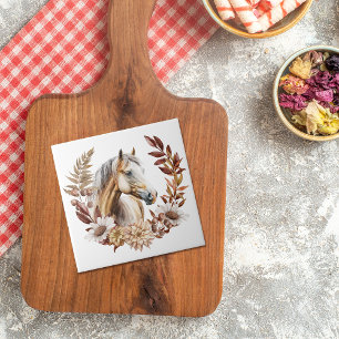 Palomino Quarterhorse Autumn Wreath Ceramic Tile