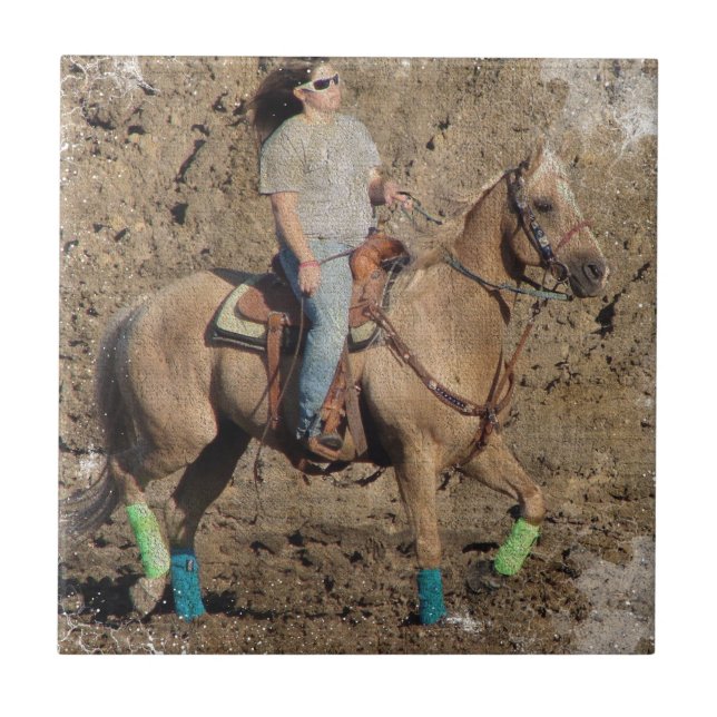 Palomino Rodeo Horse Warmup Grunge Ceramic Tile (Front)