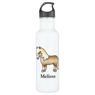 Palomino Shetland Pony Cartoon Pony &amp; Custom Name Stainless Steel Water Bottle