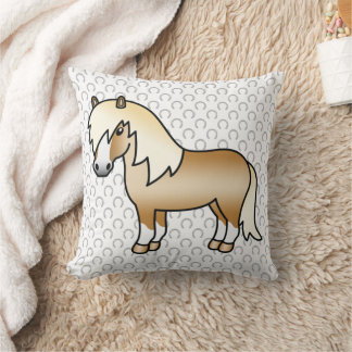 Palomino Shetland Pony Cute Cartoon Illustration Throw Pillow