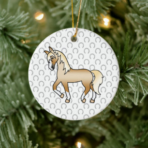 Palomino Trotting Horse Cute Cartoon Illustration Ceramic Ornament
