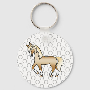 Palomino Trotting Horse Cute Cartoon Illustration Keychain