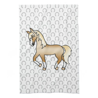 Palomino Trotting Horse Cute Cartoon Illustration Kitchen Towel
