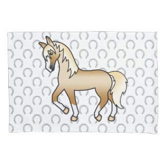 Palomino Trotting Horse Cute Cartoon Illustration Pillow Case