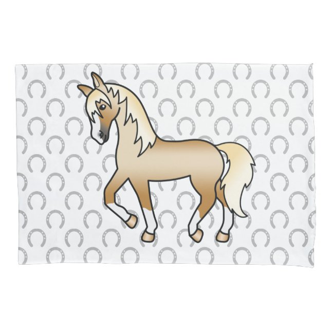 Palomino Trotting Horse Cute Cartoon Illustration Pillow Case (Front)