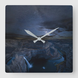 Palouse Falls Park & Milky Way   Washington State Square Wall Clock