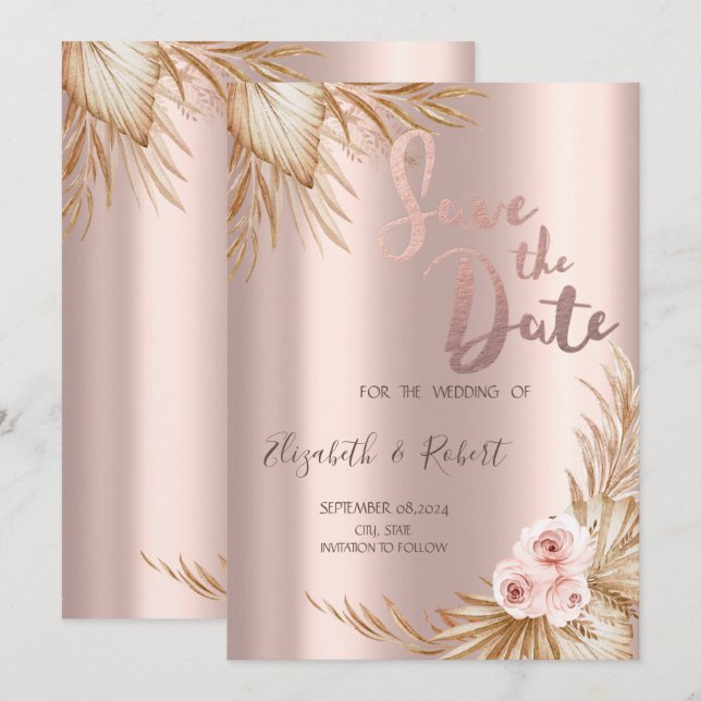 Pamapas Grass Luxury Rose Gold Save The Date (Front/Back)