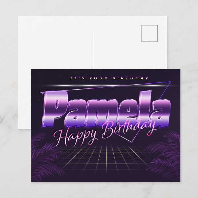 Pamela Name First name purple postcard birthday (Front/Back)