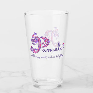 Pamela name meaning heart flower P monogram Glass