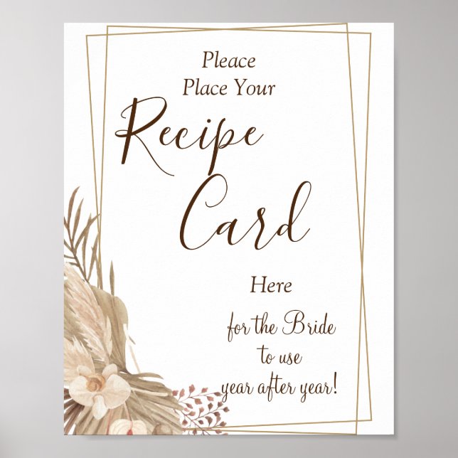 Pampa Grass Recipe Cards bridal shower game sign (Front)