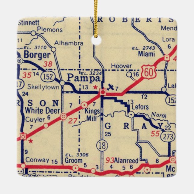 Pampa TX Vintage Map Ceramic Ornament (Back)