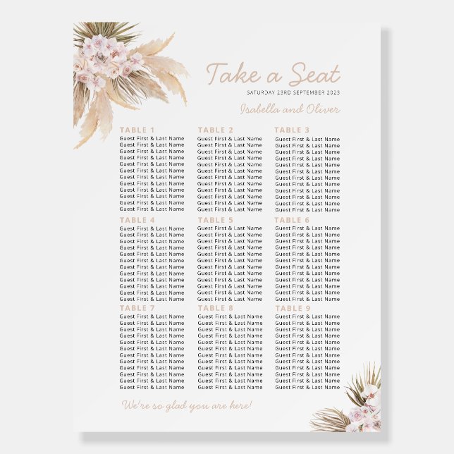  Pampas Beige 12 Table Seating Chart Foam Boards (Front)