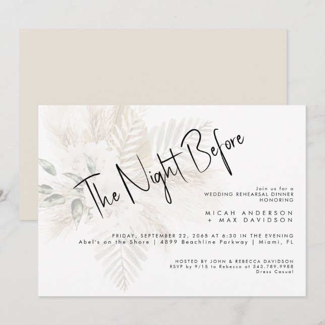 Pampas & Beige The Night Before Rehearsal Dinner Invitation (Front/Back)
