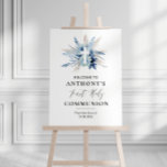 pampas blue floral first communion welcome sign<br><div class="desc">simple modern watercolor blue floral pampas grass first holy communion sign. The text and colors on this sign poster can be edited.</div>