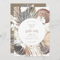 Pampas Boho Beach Shell Baby Shower Invitation