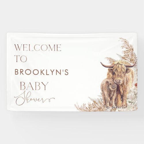 Pampas Boho Cow Calf Baby Shower Welcome Banner