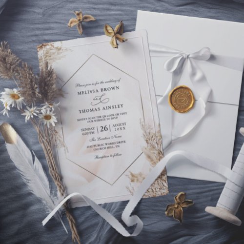 Pampas Boho Grass Elegant Budget QR Code Wedding Invitation
