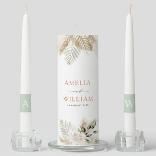 pampas Boho greenery floral wedding unity  Candle Set
