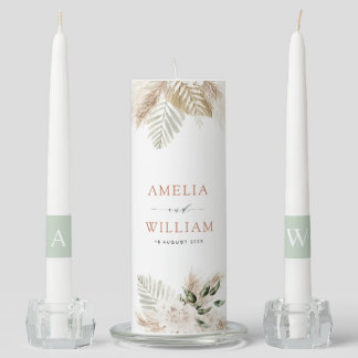 pampas Boho greenery floral wedding unity Candle Set