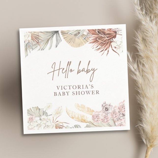 Pampas Boho Stylish Baby Shower Cocktail Napkins (Creator Uploaded)