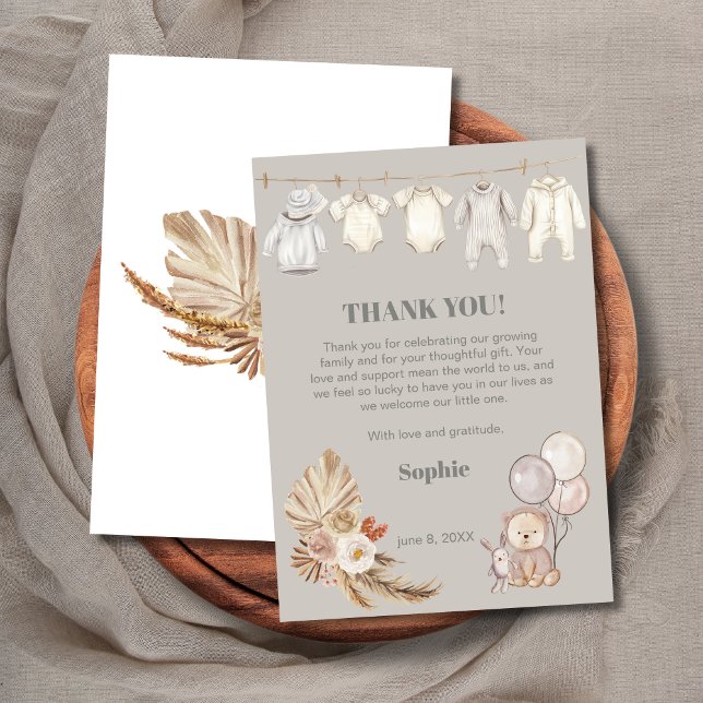 Pampas Boho We Can Bearly Wait Baby Shower Thank You Card (Creator Uploaded)