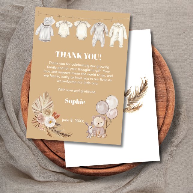 Pampas Boho We Can Bearly Wait Baby Shower Thank You Card (Creator Uploaded)