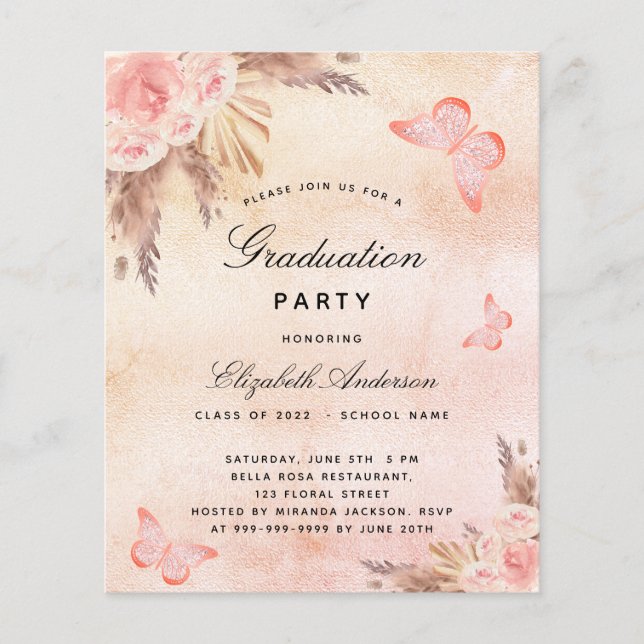Pampas butterflies Graduation Party invitation (Front)