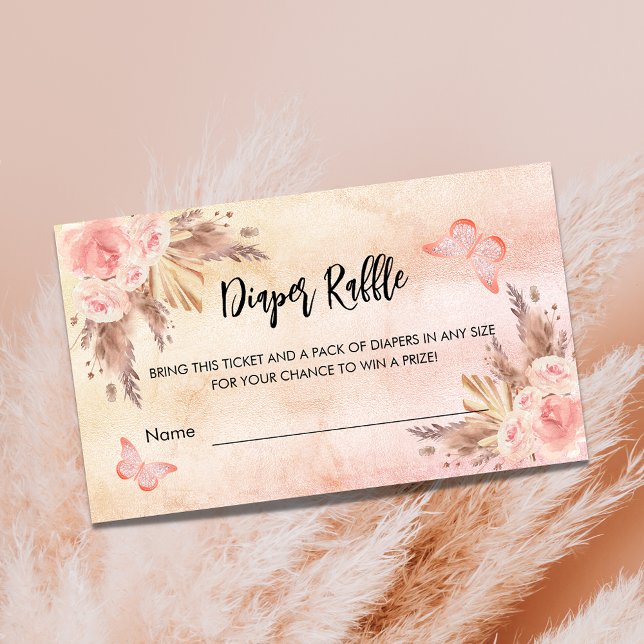 Pampas butterfly baby shower diaper raffle ticket enclosure card (Creator Uploaded)