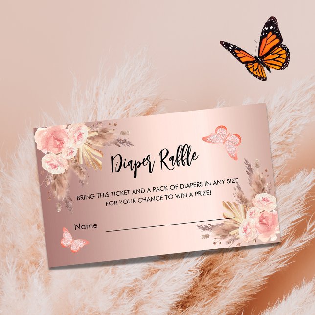 Pampas butterfly baby shower diaper raffle ticket enclosure card (Creator Uploaded)