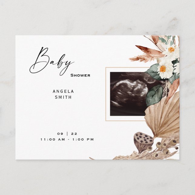 Pampas Covered Ultrasound Baby Shower  Invitation Postcard (Front)