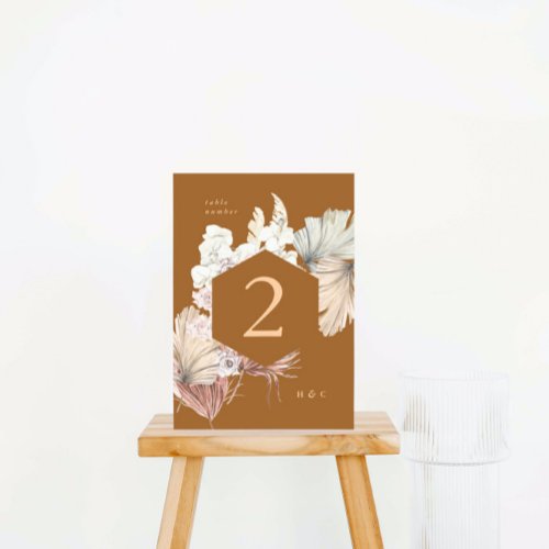 Pampas Dried Grass Tropical Jungle Floral Table Number