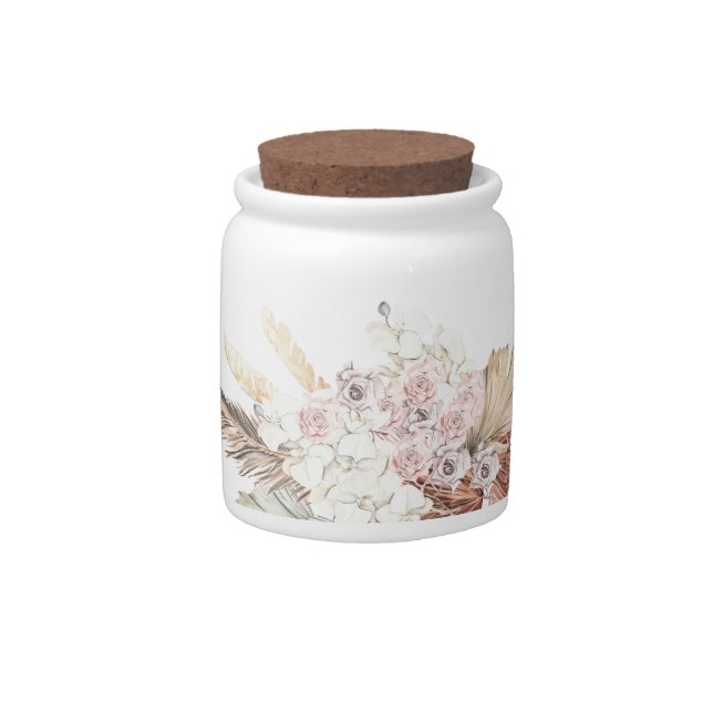 Pampas Dried Grass Tropical Jungle Floral Wedding Candy Jar (Front)