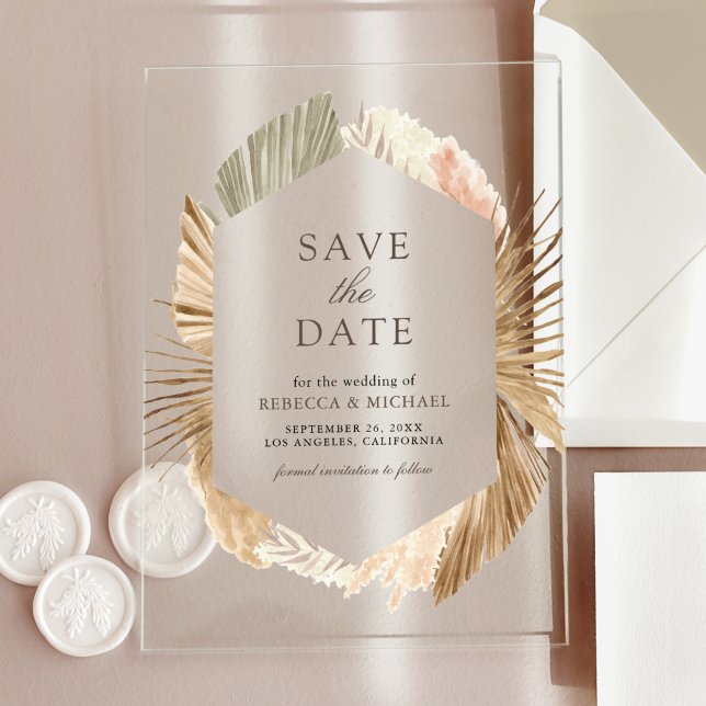 Pampas Dried Palm Leaves Wedding Save the Date (Creator Uploaded)
