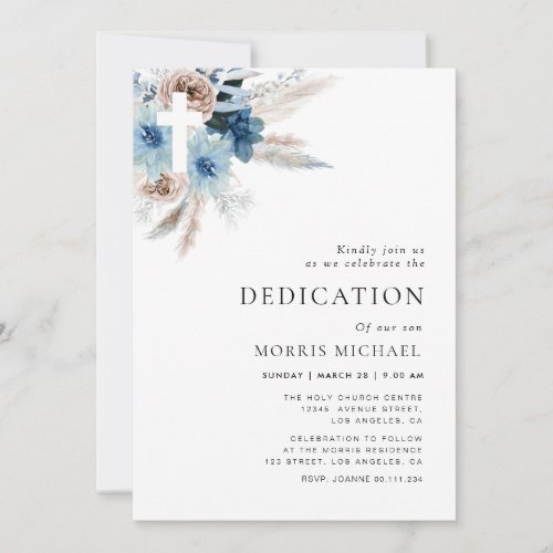 pampas dusty blue dedication invitation