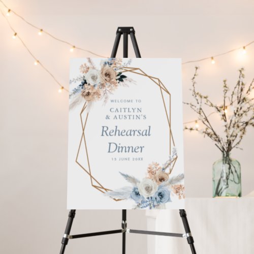 pampas dusty blue rehearsal dinner welcome sign