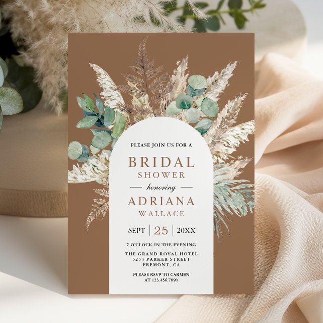 Pampas Eucalyptus Arch Beige Tan Bridal Shower Invitation (Creator Uploaded)
