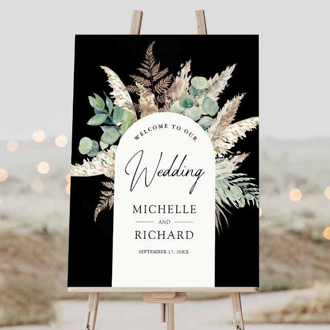 Pampas Eucalyptus Arch Black Wedding Welcome Sign (Creator Uploaded)