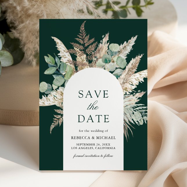 Pampas Eucalyptus Arch Emerald Green Wedding Save The Date (Creator Uploaded)