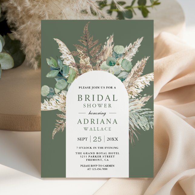 Pampas Eucalyptus Arch Sage Green Bridal Shower Invitation (Creator Uploaded)