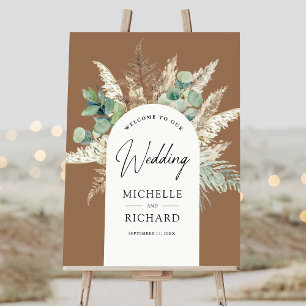 Pampas Eucalyptus Beige Tan Wedding Welcome Sign