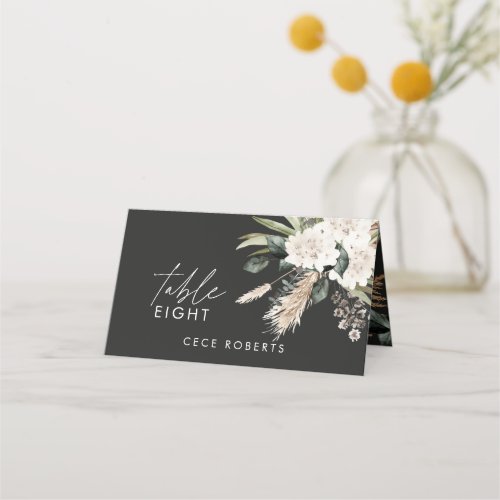 Pampas eucalyptus black modern rustic wedding place card