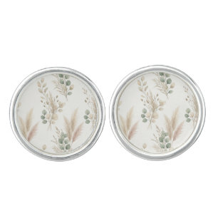 Pampas Eucalyptus Dried Botanical Garland Pattern Cufflinks