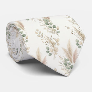  Pampas Eucalyptus Dried Botanical Garland Pattern Neck Tie