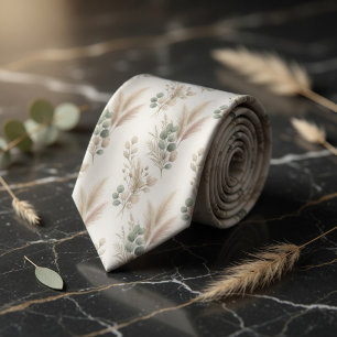  Pampas Eucalyptus Dried Botanical Garland Pattern Neck Tie