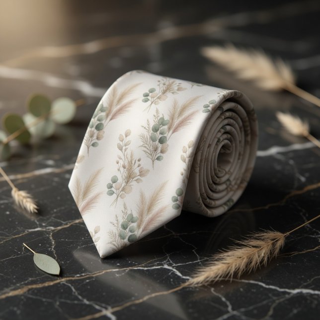  Pampas Eucalyptus Dried Botanical Garland Pattern Neck Tie (Creator Uploaded)