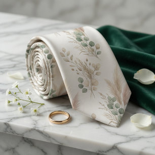 Pampas Eucalyptus Dried Botanical Garland Pattern Neck Tie