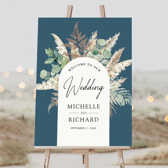 Pampas Eucalyptus Dusty Blue Wedding Welcome Sign (Creator Uploaded)